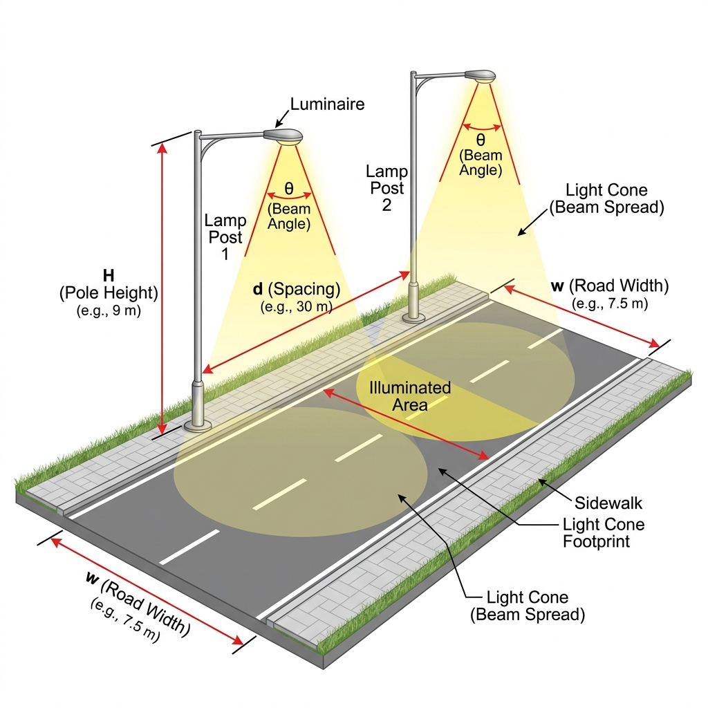 Esquema acotado de variables geométricas en el diseño de alumbrado público de carreteras
