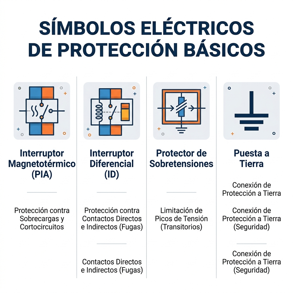 Infografía didáctica de los símbolos normalizados de protección según la norma UNE-EN 60617