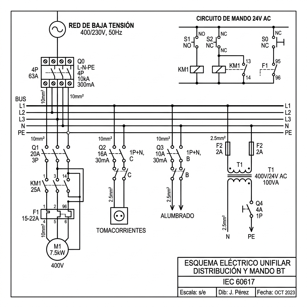 Esquema vectorial bajo norma IEC 60617 para circuitos de distribución de baja tensión