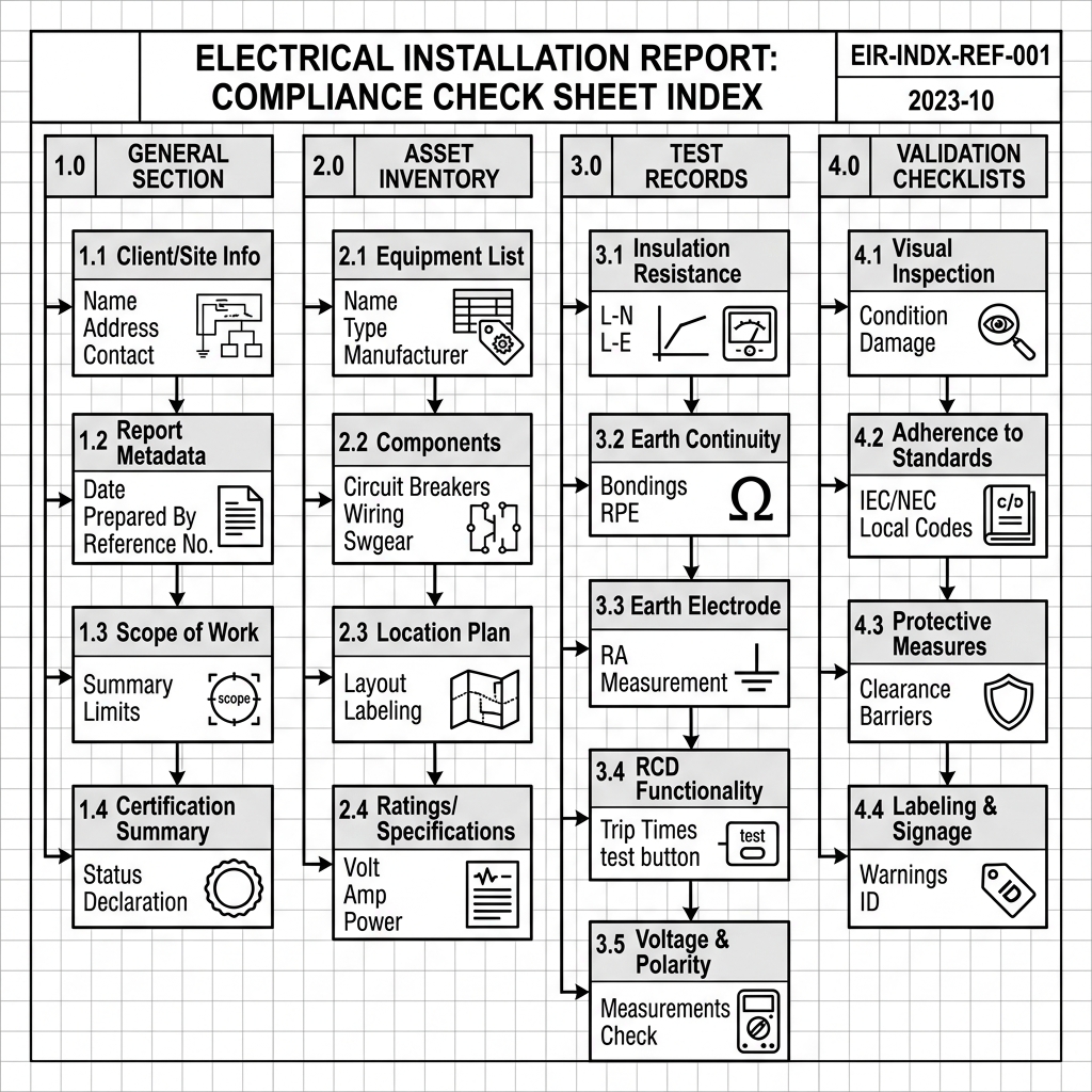 Esquema vectorial de un cajetín técnico unifilar normalizado para informes de control.