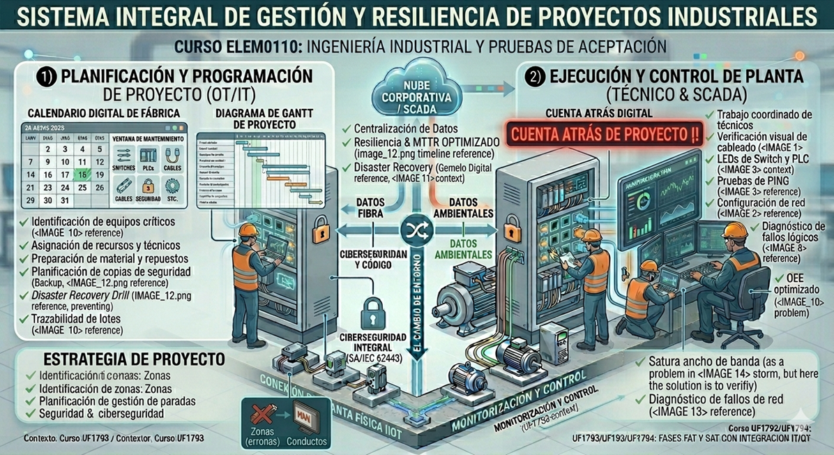 Infografía organizativa mostrando la programación de una ventana de mantenimiento y las tareas concurrentes.