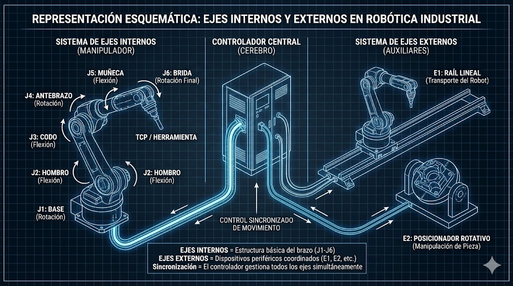 Diagrama de ejes internos y externos en sistema automatizado