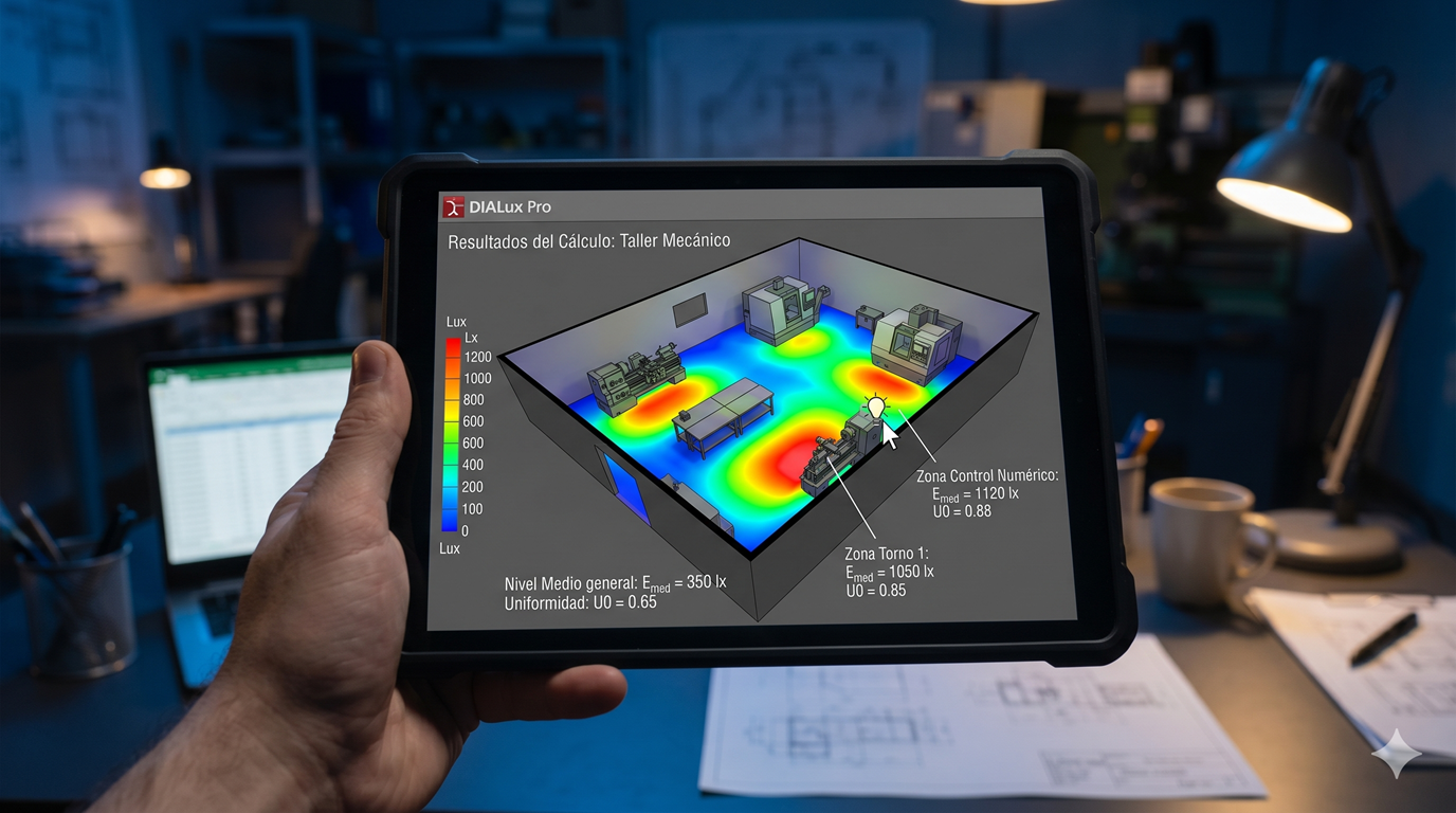Simulación de cálculo lumínico mediante falsos colores en software especializado