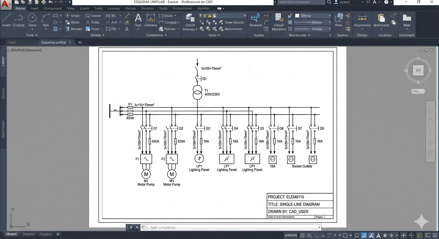 Ejemplo de esquema unifilar en CAD eléctrico