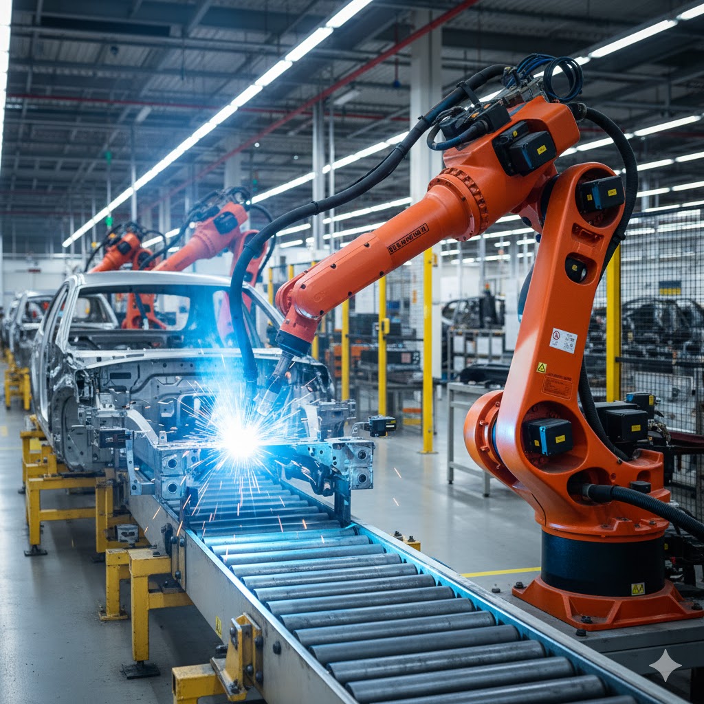 Robot realizando soldadura industrial